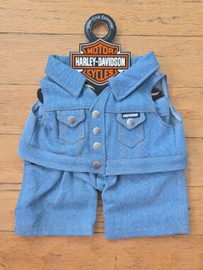 Harley-Davidson Motoecycle Denim Vest With HD Patch & Bottoms For S/M Dogs